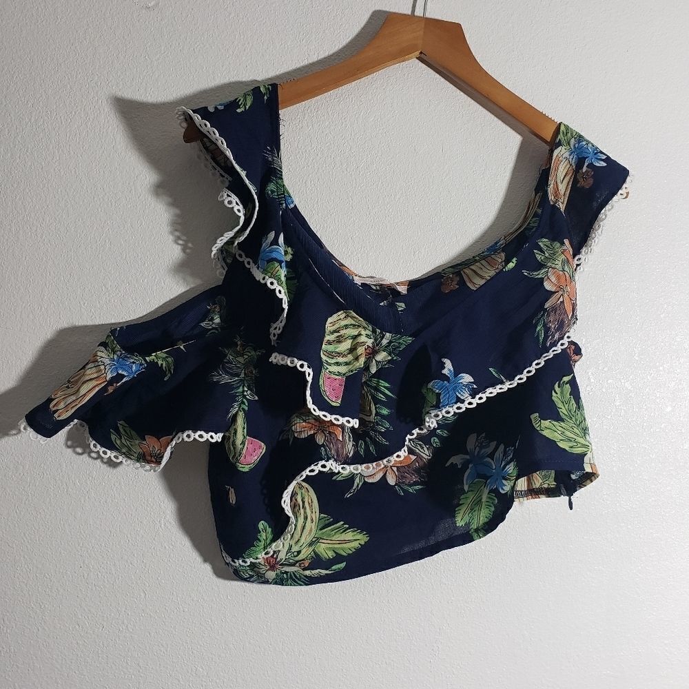 Tropical ruffle crop top